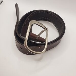calvin klein studded belt Women Brown 41" Silver Color Buckle